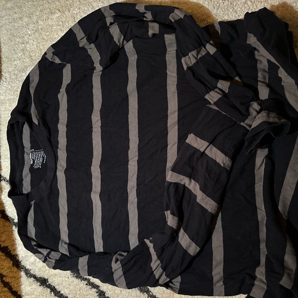 Black and Gray Striped Long Sleeve Shirt